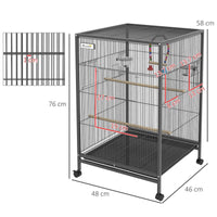 GABBIA PER UCCELLI IN ACCIAIO E PP CON 5 PORTE, 2 POSATOI E VASSOIO ESTRAIBILE, 48X46X74 CM, GRIGIO