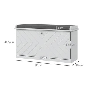 PANCA SCARPIERA SALVASPAZIO CON CUSCINO E CASSETTO RIBALTABILE PER 8 PAIA DI SCARPE, BIANCO