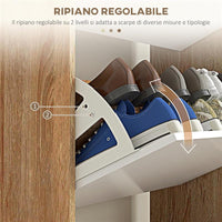 SCARPIERA SALVASPAZIO A 3 CASSETTI CON RIPIANO REGOLABILE PER 18-24 PAIA DI SCARPE, 72X24X119CM, BIANCO