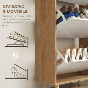 SCARPIERA SALVASPAZIO A 3 CASSETTI CON RIPIANO REGOLABILE PER 18-24 PAIA DI SCARPE, 72X24X119CM, BIANCO