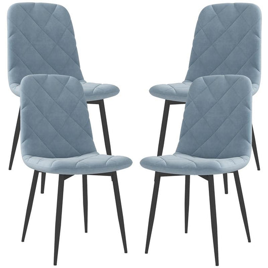 SET 4 SEDIE PER CUCINA IMBOTTITE, IN TESSUTO EFFETTO VELLUTO E ACCIAIO, 45X54X87 CM, AZZURRO