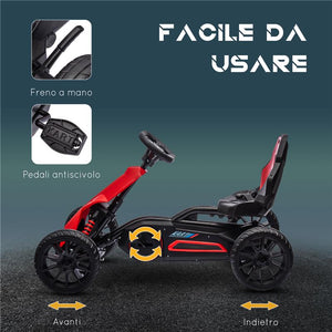 GO KART A PEDALI PER BAMBINI 3-8 ANNI CON SEDILE REGOLABILE E RUOTE IN EVA, 100X58X58.5 CM, ROSSO NERO