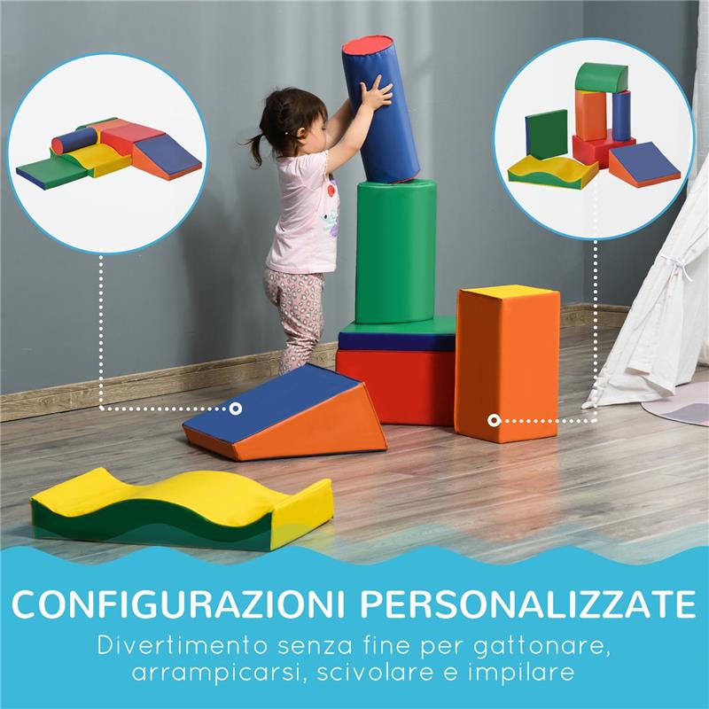 SET 7 BLOCCHI DI COSTRUZIONI MORBIDE PER BAMBINI DA 1-3 ANNI PER CASA E SCUOLA, MULTICOLORE