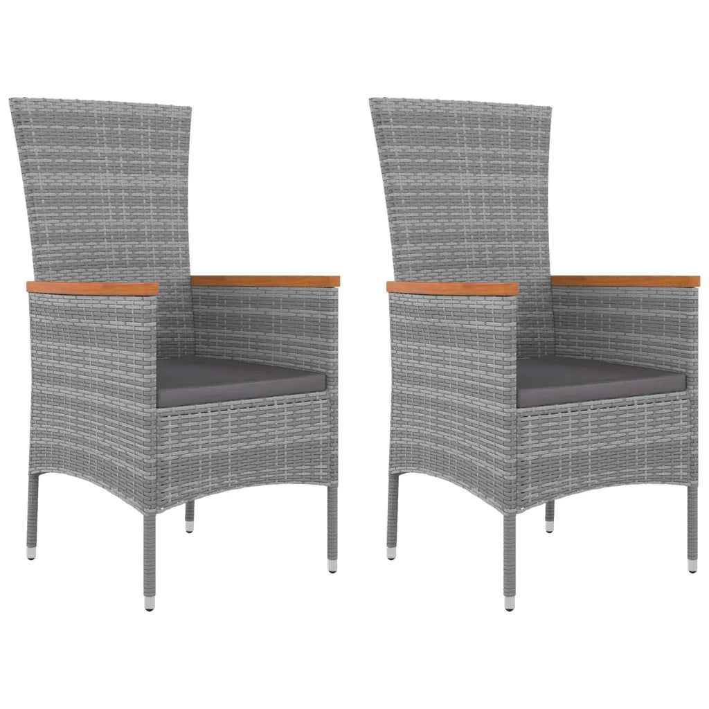 Set Mobili Giardino 3pz Grigio Polyrattan Legno Massello Acacia