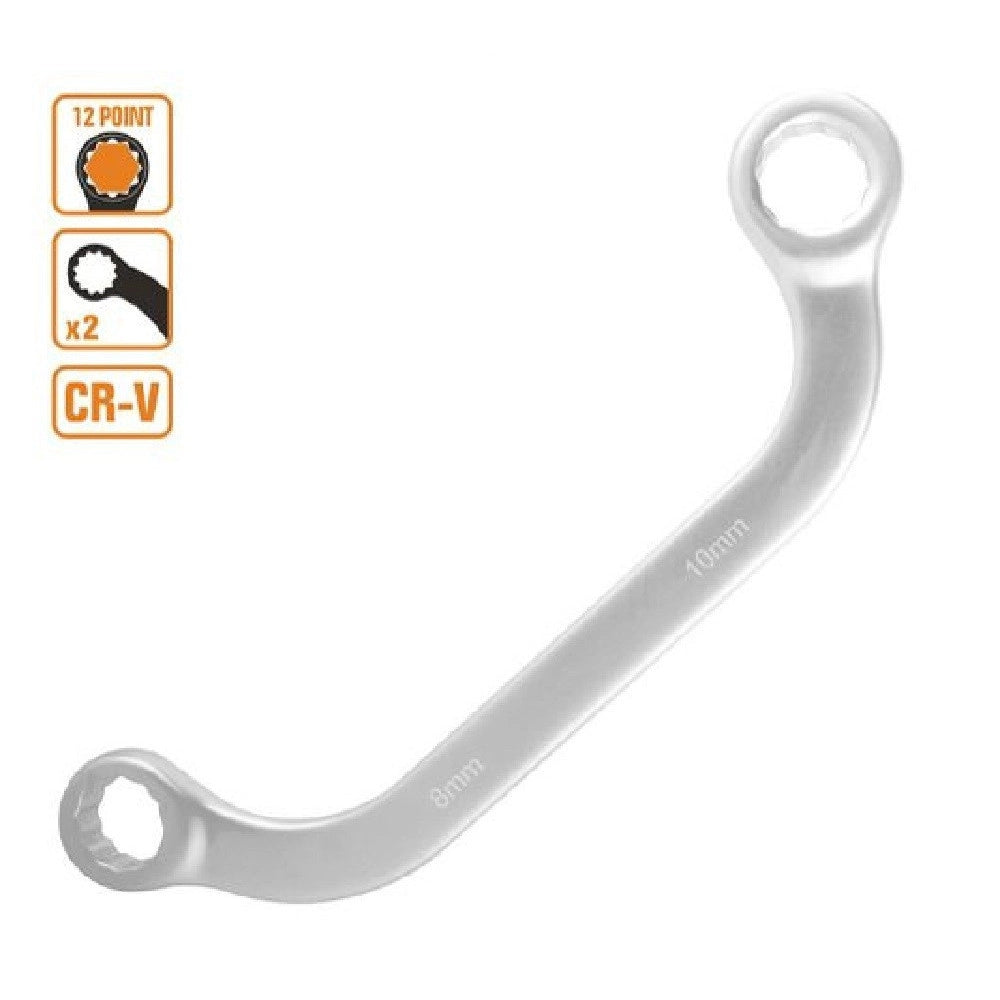 Trade Shop - Set Chiave Fissa Poligonale Doppia A U Da 8 -10 Mm Cromata Chrome Vanadium 97691 -