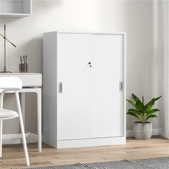ARMADIETTO DA UFFICIO A 3 RIPIANI CON 2 CHIAVI DI SICUREZZA, IN TRUCIOLATO, 80X40X120 CM, BIANCO