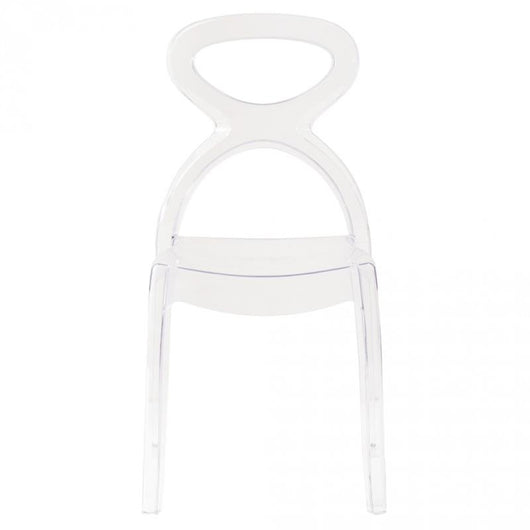 SEDIA PIGALLE IN POLICARBONATO CON SCHIENALE A FORMA DI ANELLO ELEGANTE COLORE TRASPARENTE 46,5X53X90H CM