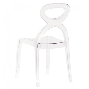 SEDIA PIGALLE IN POLICARBONATO CON SCHIENALE A FORMA DI ANELLO ELEGANTE COLORE TRASPARENTE 46,5X53X90H CM
