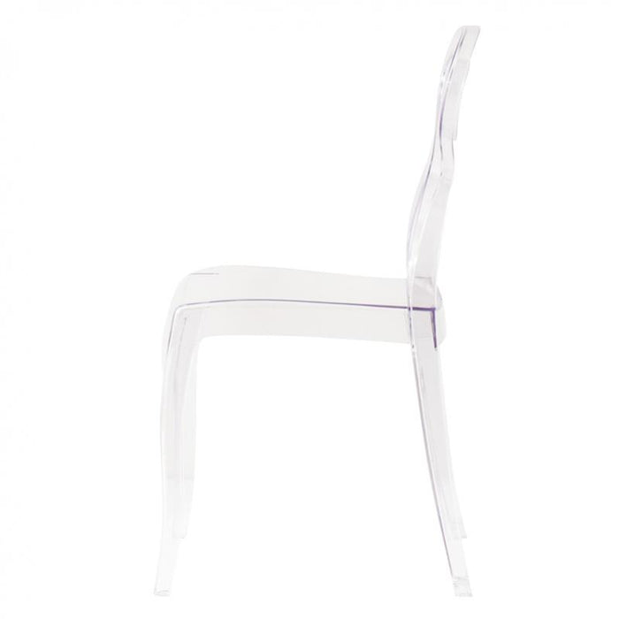 SEDIA PIGALLE IN POLICARBONATO CON SCHIENALE A FORMA DI ANELLO ELEGANTE COLORE TRASPARENTE 46,5X53X90H CM