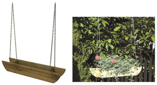 FIORIERA SOSPESA IN LEGNO ABETE ROSSO E PINO VERDE MASSELLO IMPREGNATO A PRESSIONE 90X18X115 CON CATENA 81 CM