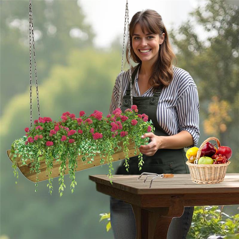 FIORIERA SOSPESA IN LEGNO ABETE ROSSO E PINO VERDE MASSELLO IMPREGNATO A PRESSIONE 90X18X115 CON CATENA 81 CM