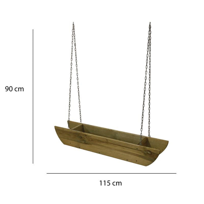 FIORIERA SOSPESA IN LEGNO ABETE ROSSO E PINO VERDE MASSELLO IMPREGNATO A PRESSIONE 90X18X115 CON CATENA 81 CM