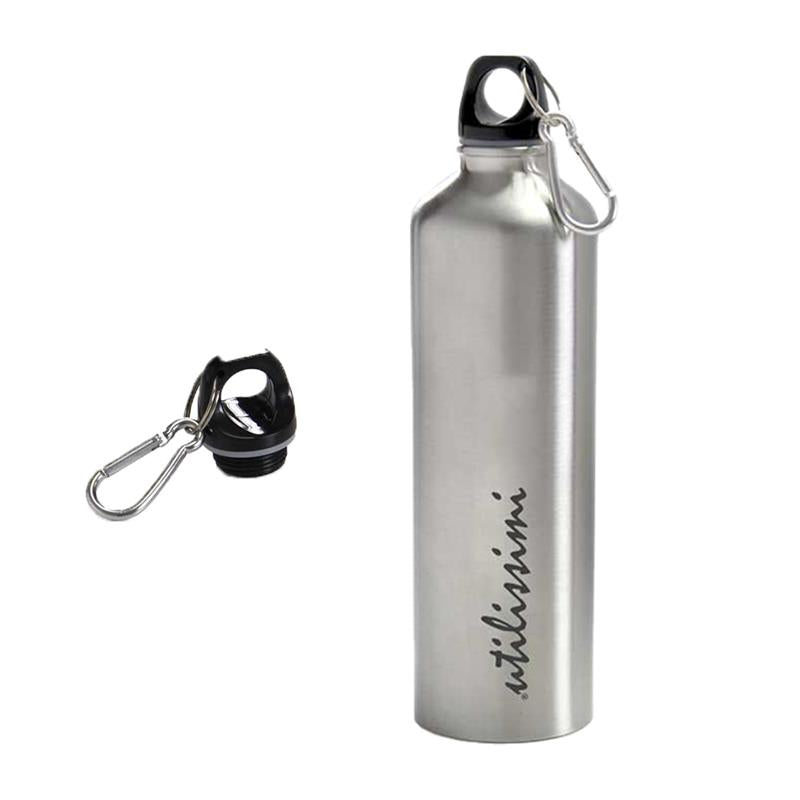 BORRACCIA IN ACCIAIO RESITENTE CON TAPPO NERO E GANCIO INCORPORATO 750ML