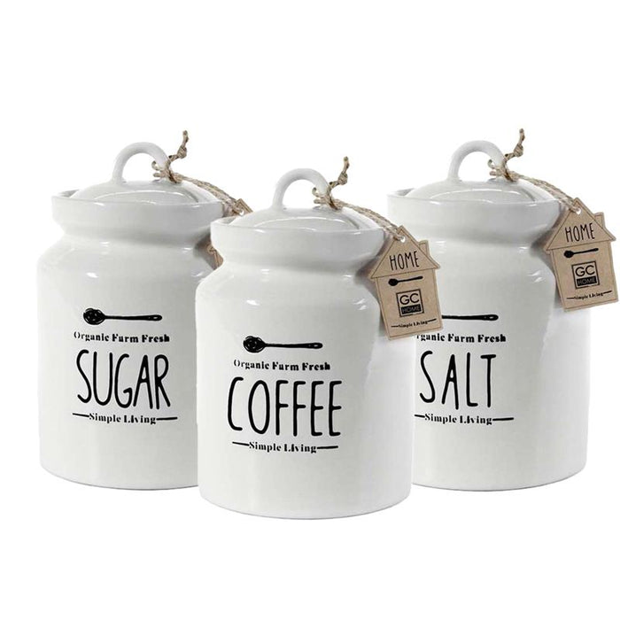 TRIS DI BARATTOLI ORGANIC FARM BARATTOLO IN CERAMICA PER 12X12X17 CM SALE ZUCCHERO E CAFFÈ OKX