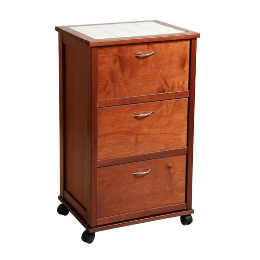 MOBILETTO VESUVIO 3 ANTE CILIEGIO IN FAGGIO E BASE INFERIORE IN MULTISTRATO DI BETULLA PIANO MATTONELLE IN CERAMICA RUOTE IN PLASTICA GOMMATA OKX