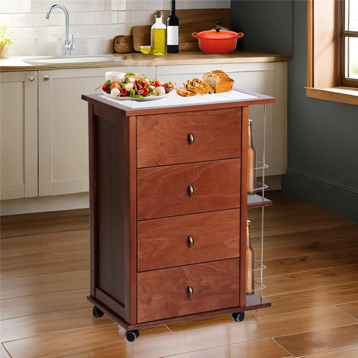 CASSETTIERA POKER + PORTABOTTIGLIE NOCE IN FAGGIO0 BASE INFERIORE MULTISTRATO DI BETULLA 4 CASSETTI PIANO MATTONELLE IN CERAMICA