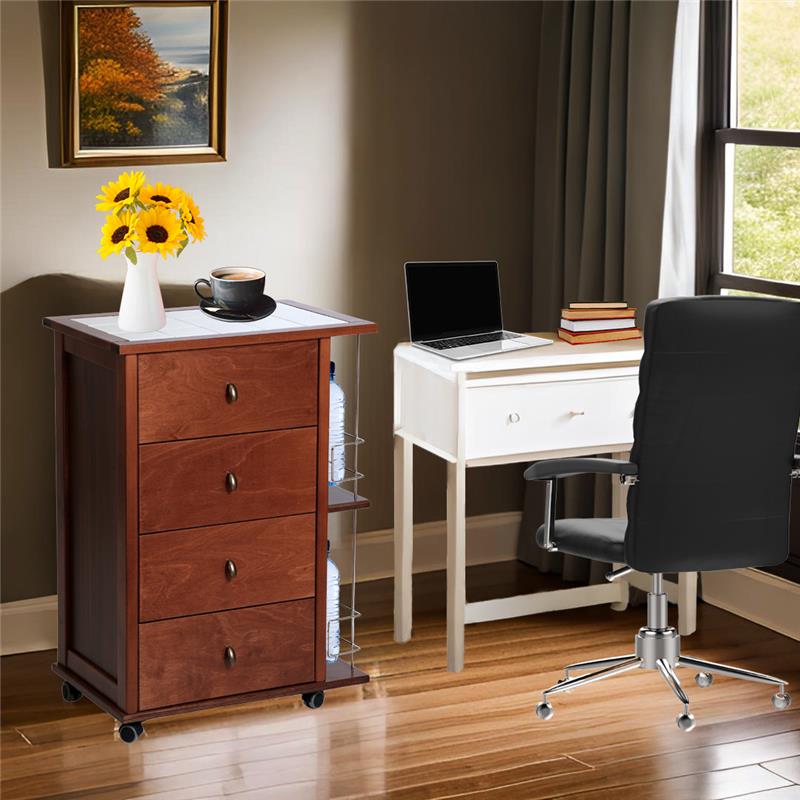 CASSETTIERA POKER + PORTABOTTIGLIE NOCE IN FAGGIO0 BASE INFERIORE MULTISTRATO DI BETULLA 4 CASSETTI PIANO MATTONELLE IN CERAMICA