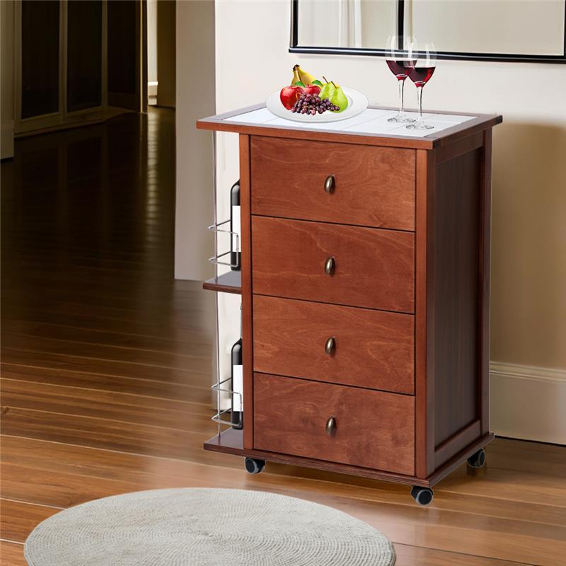 CASSETTIERA POKER + PORTABOTTIGLIE NOCE IN FAGGIO0 BASE INFERIORE MULTISTRATO DI BETULLA 4 CASSETTI PIANO MATTONELLE IN CERAMICA