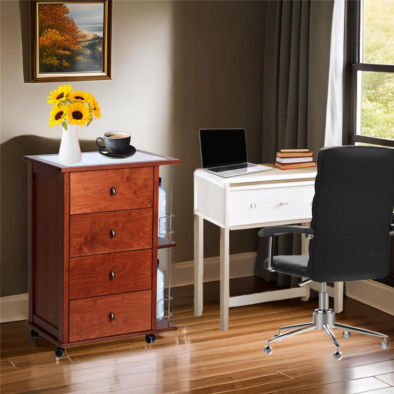 CASSETTIERA POKER + PORTABOTTIGLIE CILIEGIO IN FAGGIO BASE INFERIORE MULTISTRATO DI BETULLA 4 CASSETTI PIANO MATTONELLE IN CERAMICA