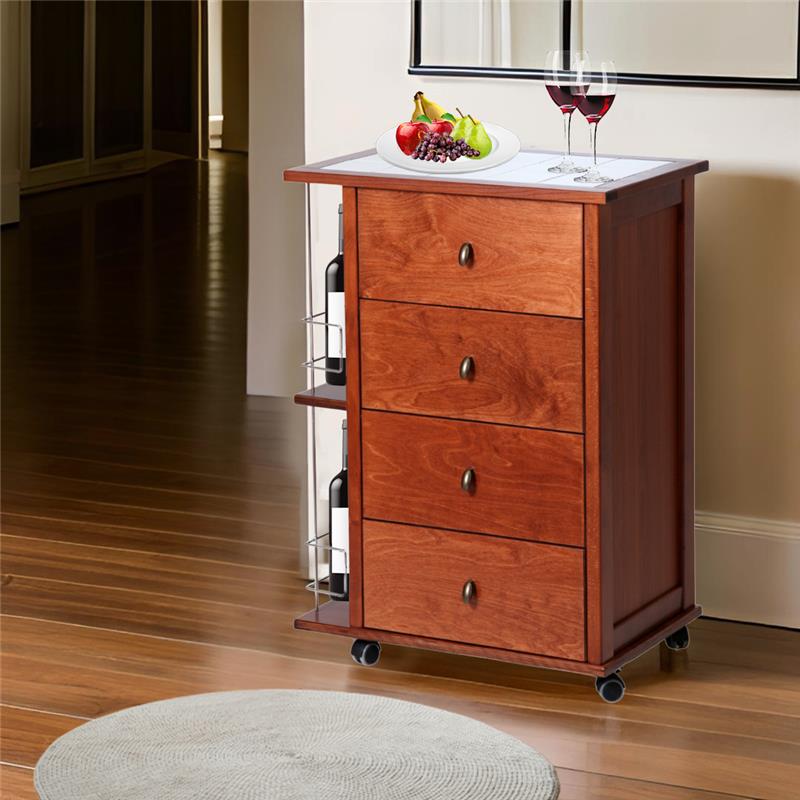 CASSETTIERA POKER + PORTABOTTIGLIE CILIEGIO IN FAGGIO BASE INFERIORE MULTISTRATO DI BETULLA 4 CASSETTI PIANO MATTONELLE IN CERAMICA