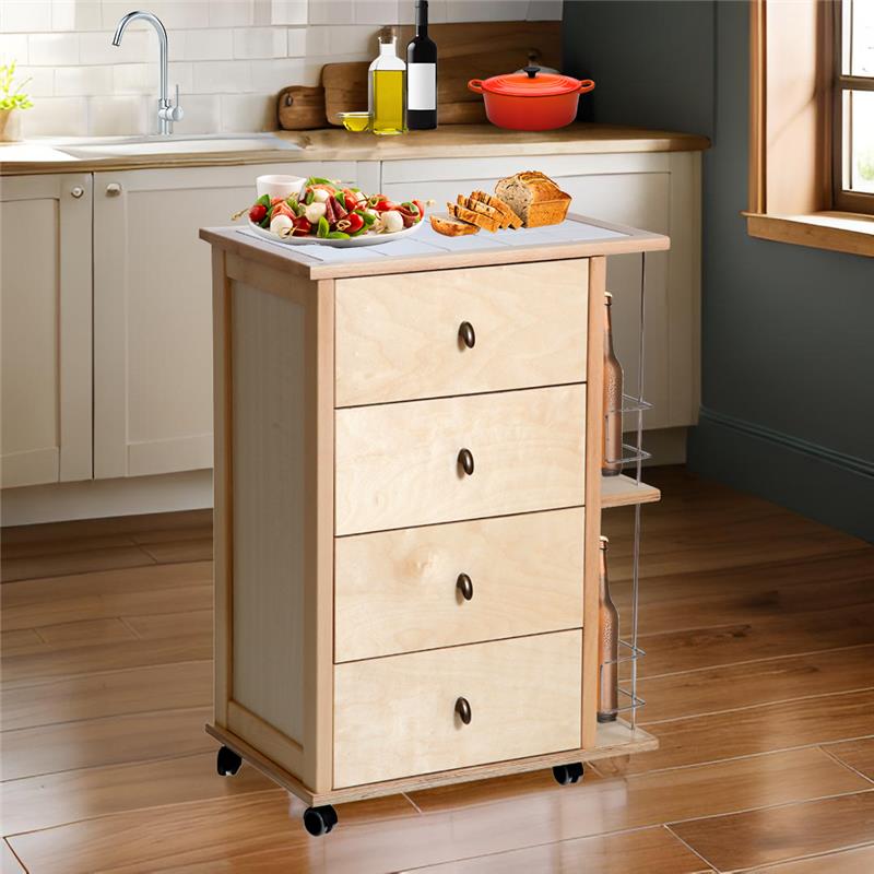 CASSETTIERA POKER + PORTABOTTIGLIE NATURALE IN FAGGIO BASE INFERIORE MULTISTRATO DI BETULLA 4 CASSETTI PIANO MATTONELLE IN CERAMICA