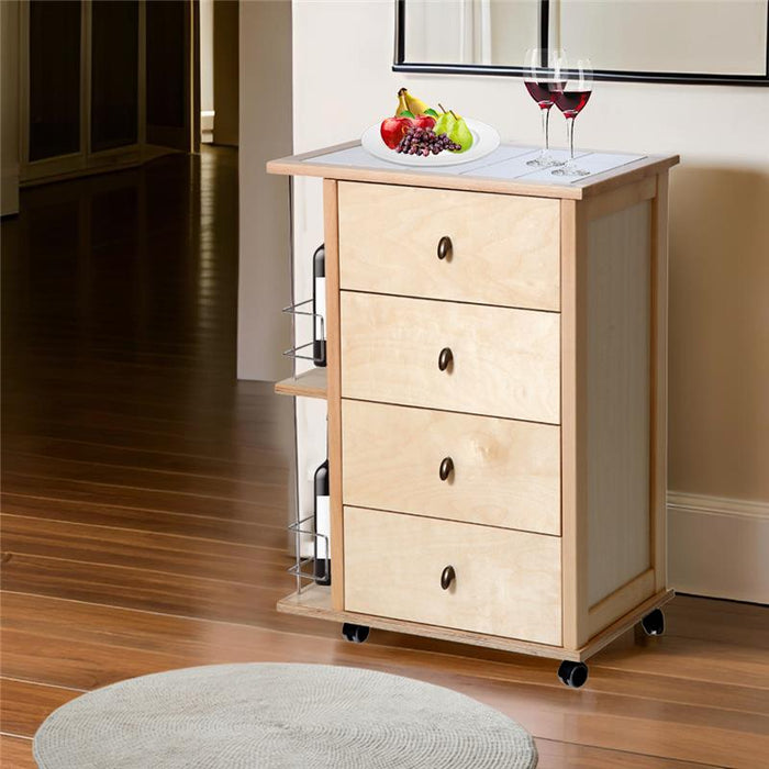 CASSETTIERA POKER + PORTABOTTIGLIE NATURALE IN FAGGIO BASE INFERIORE MULTISTRATO DI BETULLA 4 CASSETTI PIANO MATTONELLE IN CERAMICA