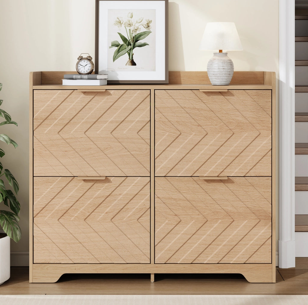 Scarpiera con 4 ante ribaltabili 105x24x90 cm in MDF naturale