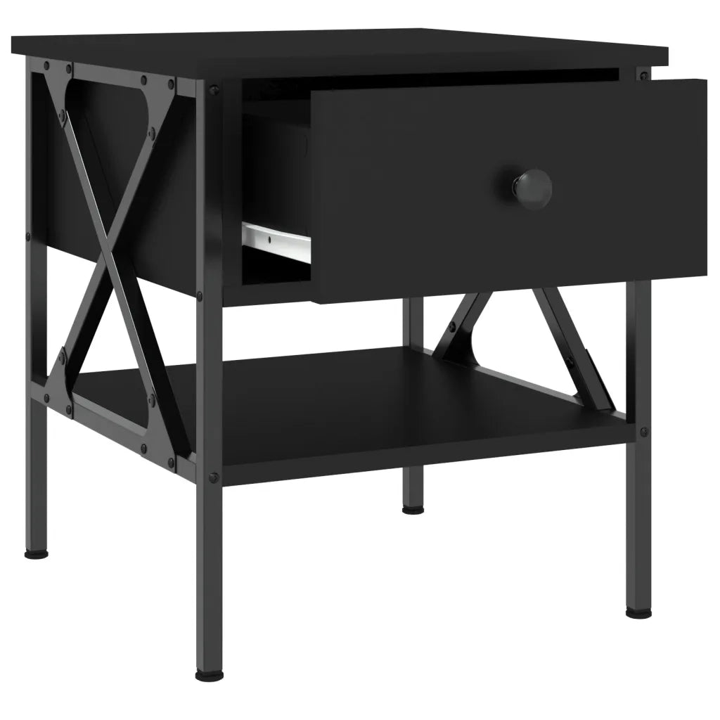 Set di 2 Comodini | Armadio da Notte | Mobiletto da notte Neri 40x42x45 cm in Legno Multistrato
