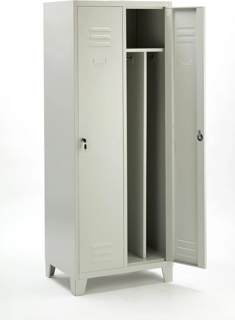 Armadietto Spogliatoio 2 Posti in Metallo con Tramezza Interna Panni Sporchi/Puliti – Kit Montaggio – Grigio RAL 7035