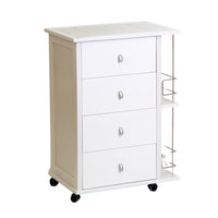 CASSETTIERA POKER + PORTABOTTIGLIE BIANCO IN FAGGIO BASE INFERIORE IN MULTISTRATO DI BETULLA 4 CASSETTI CESTELLI IN FERRO CROMATO