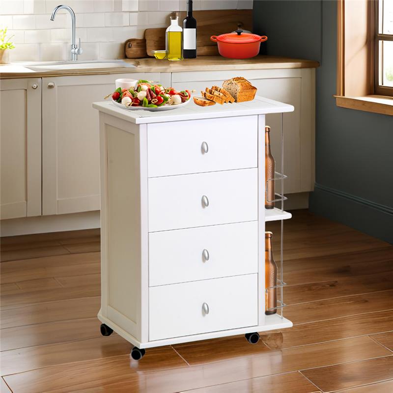 CASSETTIERA POKER + PORTABOTTIGLIE BIANCO IN FAGGIO BASE INFERIORE IN MULTISTRATO DI BETULLA 4 CASSETTI CESTELLI IN FERRO CROMATO