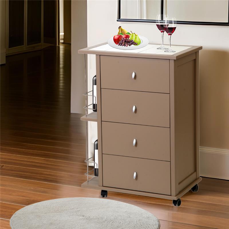 CASSETTIERA POKER + PORTABOTTIGLIE TORTORA  IN FAGGIO BASE INFERIORE MULTISTRATO DI BETULLA 4 CASSETTI RUOTE IN PLASTICA GOMMATA