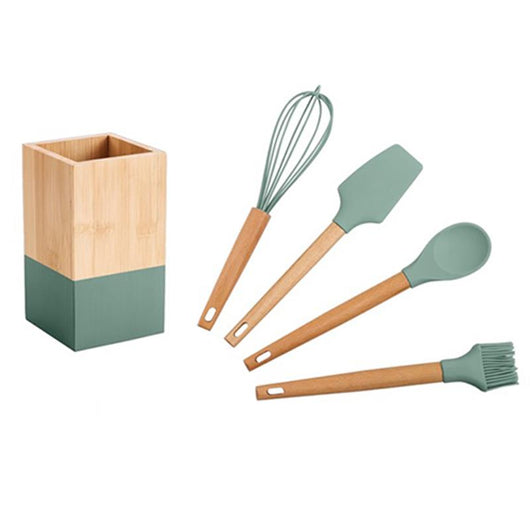 MA MAISON PORTA UTENSILI CON 4 UTENSILI IN LEGNO E IN SILICONE COLORI ASSORTITI