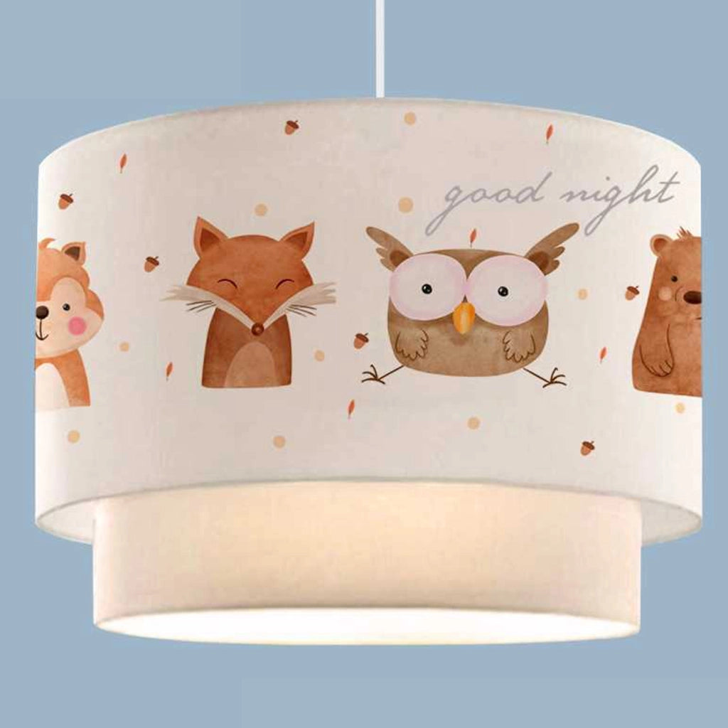 Lampada a Sospensione Lurgan per Cameretta Decorato con Animali della Foresta - Bianco lux.pro
