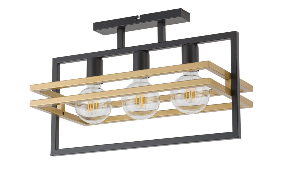 Plafoniera loft industriale 3 luci nero-oro Merci E27 Sigma