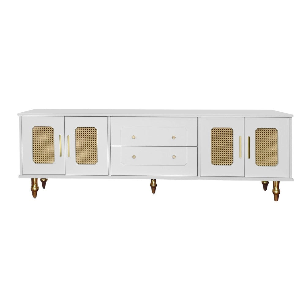 Mobile TV Stile Retr¨° con Ante in Rattan ¨C Xylo ¨C Gambe in Metallo, Maniglie Dorate