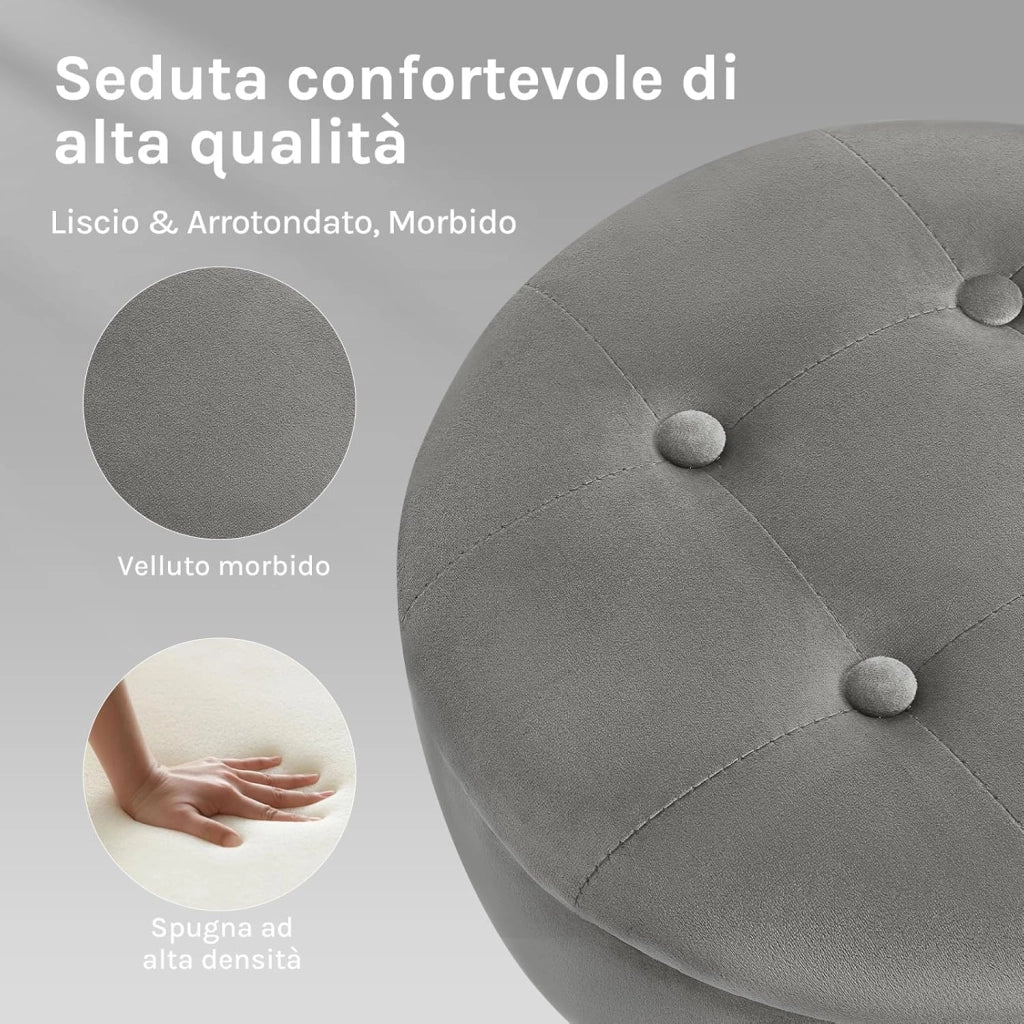 Set di 4 Sgabelli da Cucina, Sgabelli da Bar Alti con Spazio Contenitivo, Sedia Regolabili in Altezza e Girevoli a 360°, per Cucina Sala da Pranzo Bar Bancone, Velluto, Metallo, Grigio Chiaro