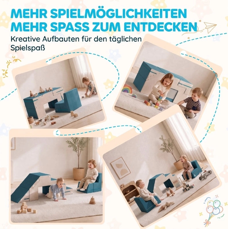 Set di moduli morbidi ULEVR per bambini, componibile per arrampicarsi e gattonare, crema e blu