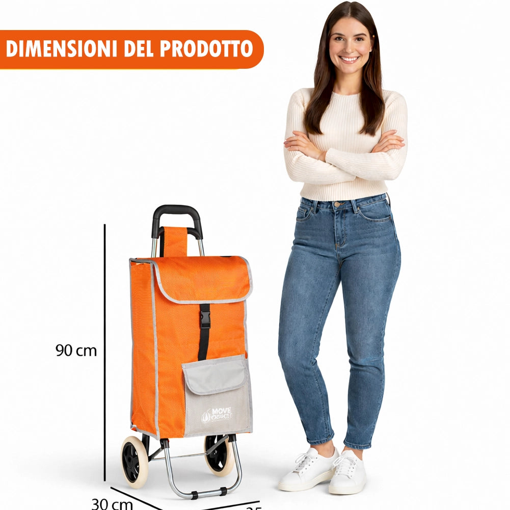 Carrello Trolley Frigo Modello Zeus Arancione Ruote Manico Ergonomico 35x30x90cm