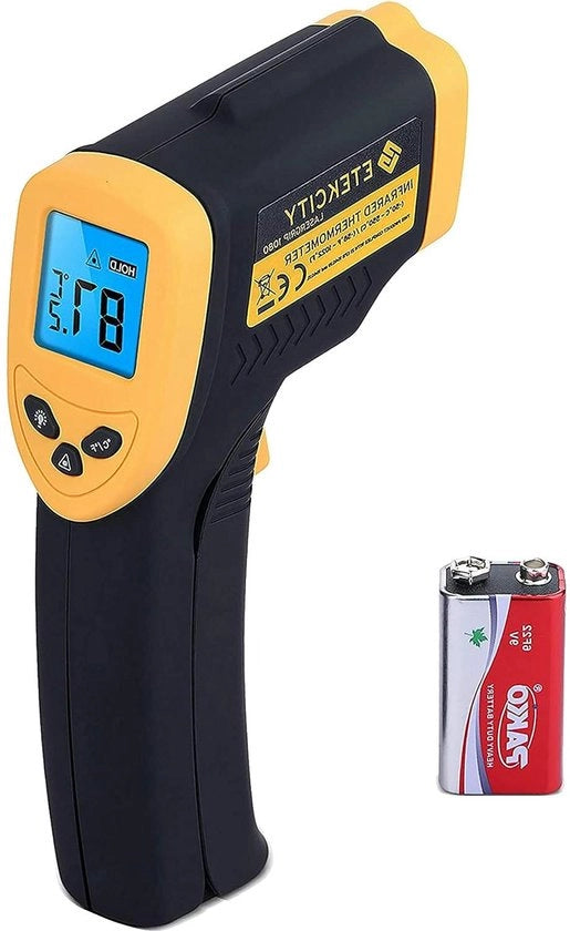 Termometro infrarosso digitale - pirometro infrarosso a contatto -50 a +550 °C illuminazione LCD giallo/nero