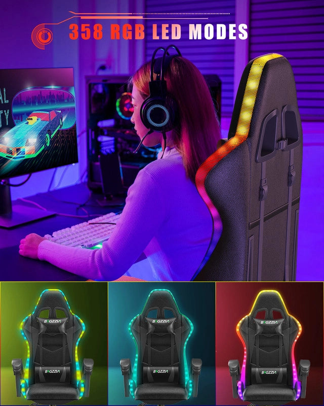 Sedia da gaming,  Sedia da gaming professionale con tecnologia LED RGB integrata, con poggiatesta, supporto lombare e braccioli