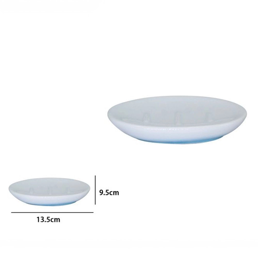 Trade Shop - Piatto Piattino Portasapone Saponetta Bagno Ceramica Bianco Azzurro Arredo 59912 -