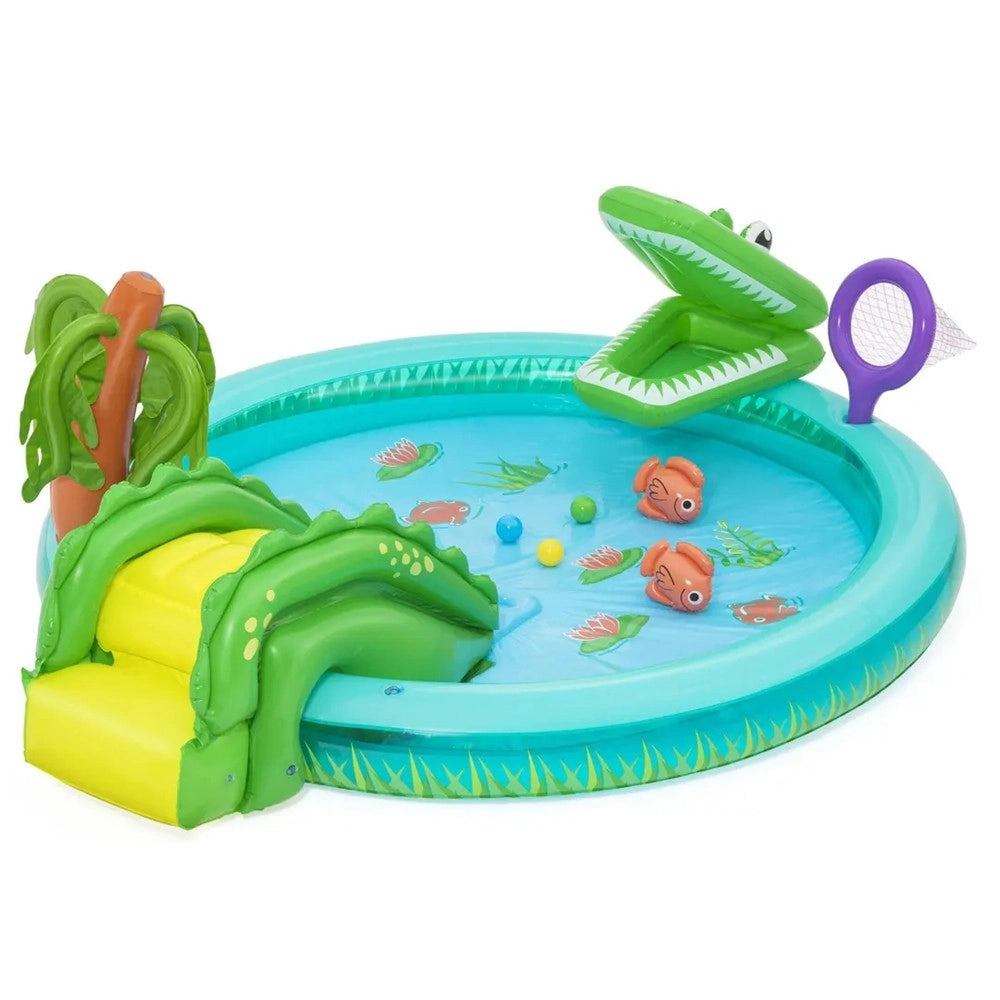 Trade Shop - Play Center Gonfiabile Crocodile Cove Piscinetta Per Bambini 224 X 181 X 72 Cm 53166 -