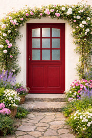 Porta d'ingresso in legno vitreo, Alize RAL 3004, H,215xl,90 p, destra + Maniglia e Fusto (010723NO) Dimensioni Tabella senza maniglia