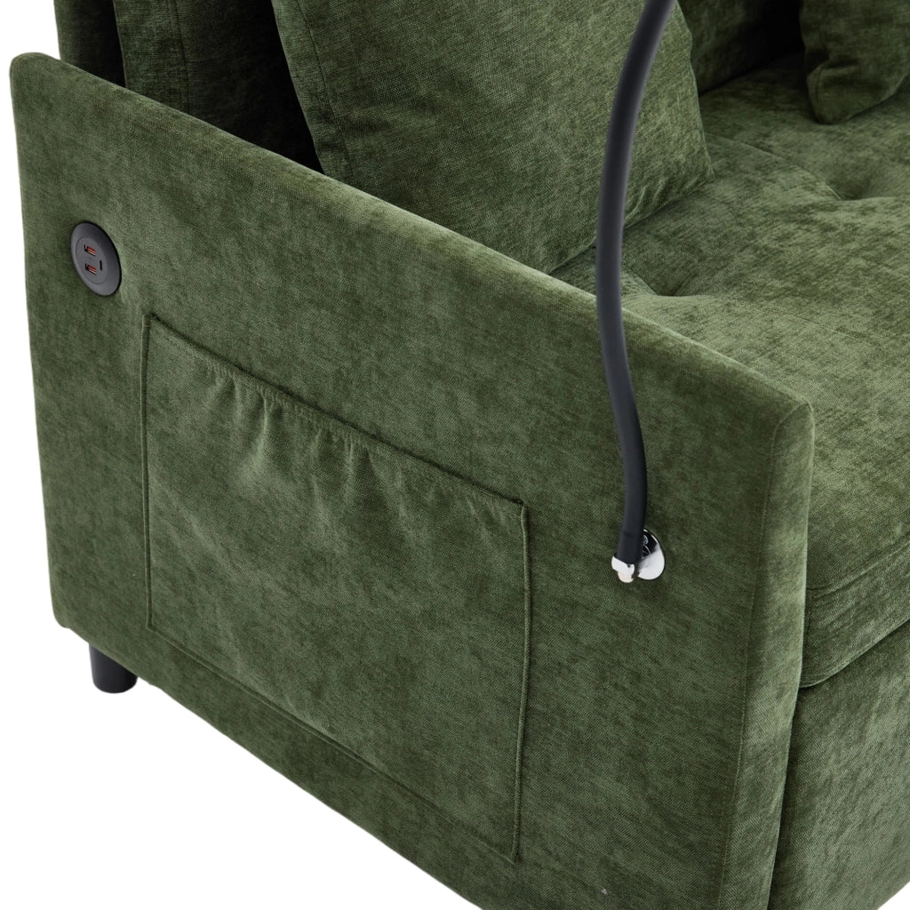 Divano letto multifunzione in tessuto verde con porta USB e supporto per tablet per soggiorno 109 × 72 × 83,5 cm