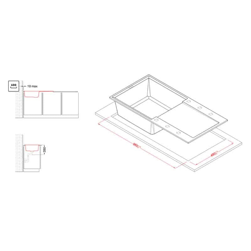 Lavello Elleci Incasso 1 vasca 100x50 Easy 480 Granitek Espresso Marrone LGY48078