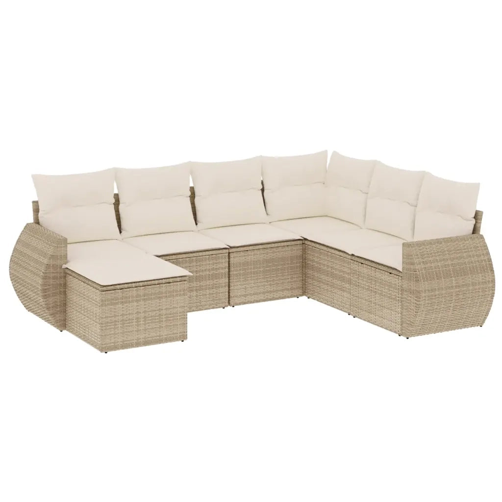 Set Divani da Giardino 7 pz con Cuscini Beige in Polyrattan 3221697