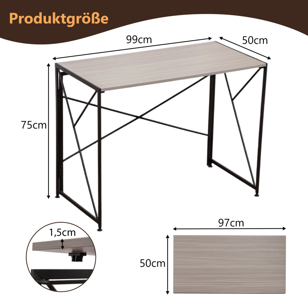 Scrivania pieghevole 99x50x75 cm in MDF e metallo; naturale