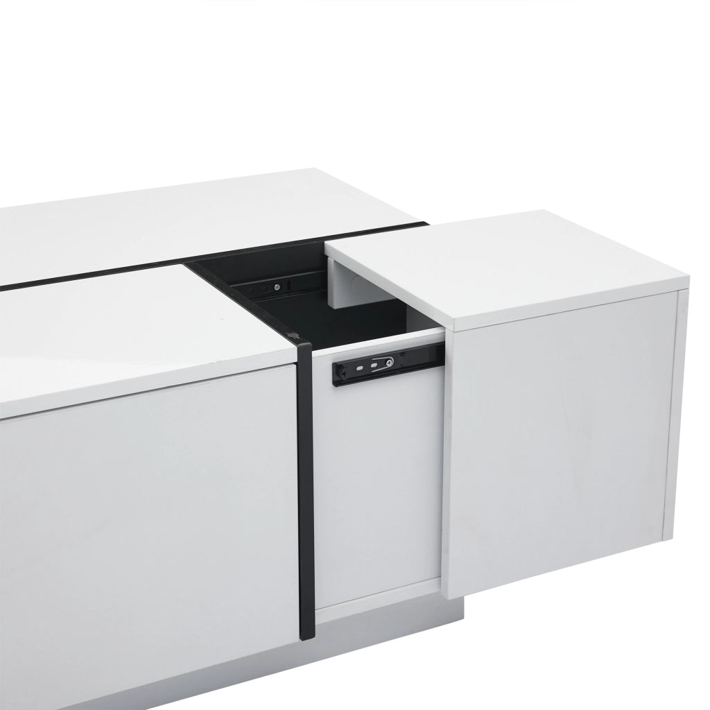 Tavolino da Salotto Quadrato con 4 Cassetti e Piano Scorrevole; Bianco Lucido; Stile Moderno; in Pannelli di Particelle; 100×60×40 cm; Bianco