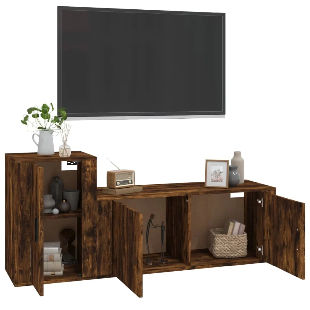 Set di mobili da 2 pezzi comprensivo di armadio credenza mobile TV soggiorno/camera da letto salotto rovere affumicato legno marrone ingegnerizzato 02_0024431